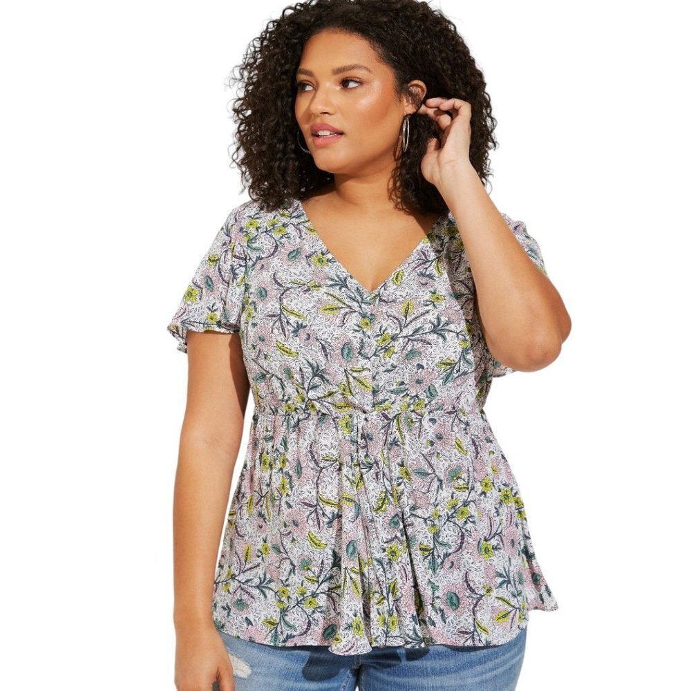 Torrid Twist Surplice Flutter Sleeve Blouse Floral